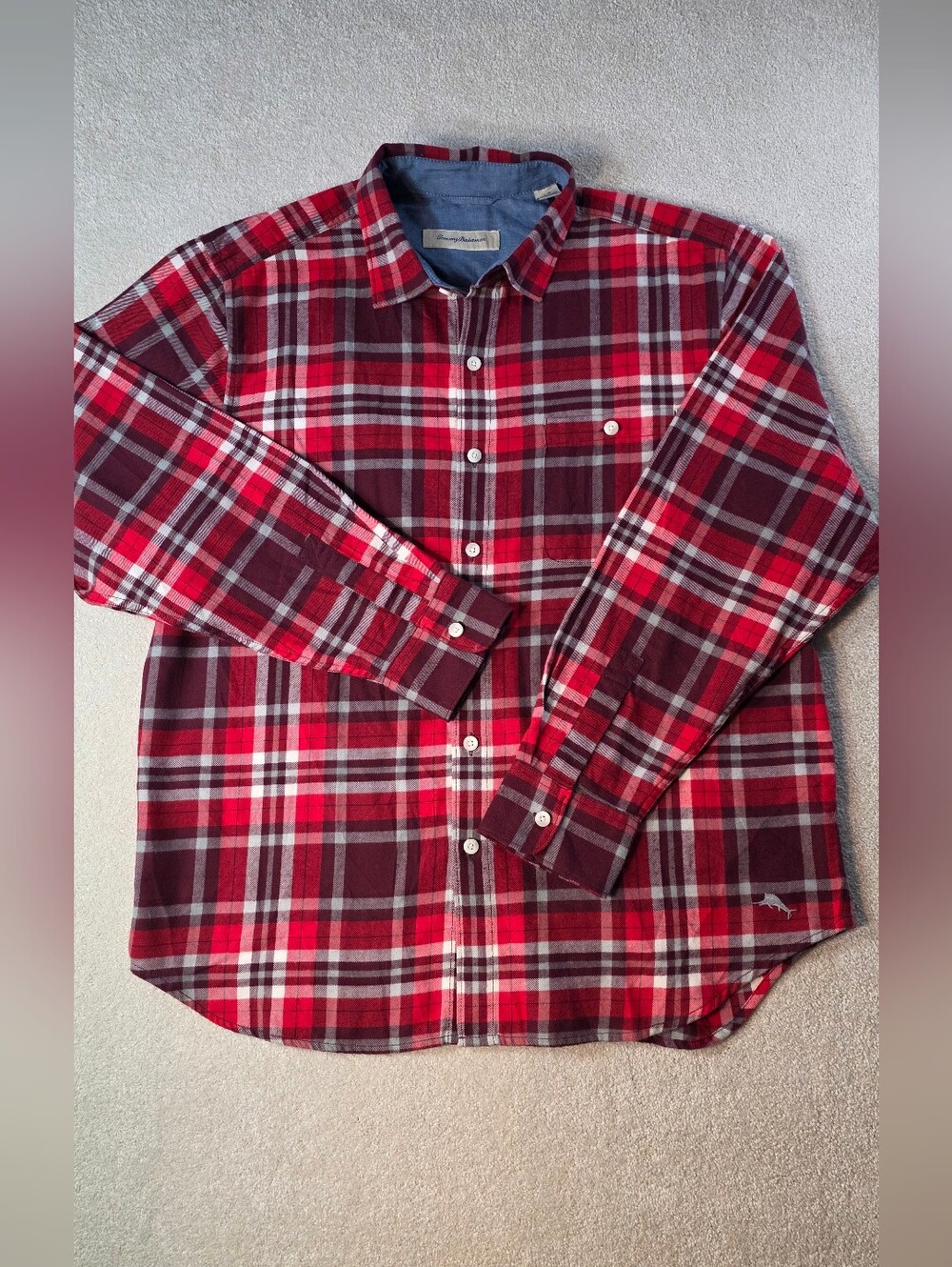 Tommy Bahama Red Plaid Flannel Long Sleeve Button Down Shirt Mens L